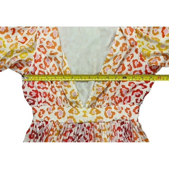 Rococo Sand Sz S Maxi Dress Avana Leopard Print Pleated Puff Sleeve Vneck - Picture 10 of 13